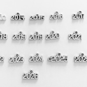 Silver Plated Year Charm 2013-2026 – Graduation, Anniversary Keepsake