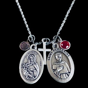 Saint Peregrine and Saint Caterina de Siena Necklace Patron Saint of Nurses Gift for Her Saint Catherine Charm Necklace
