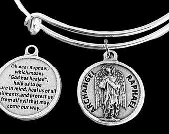 Archangel Raphael Medal Bracelet: Saint of Healing, Travelers, Sterling Silver Plated