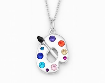 Sterling Silver Artist Palette Necklace • Crystal Accents, Painter Gift