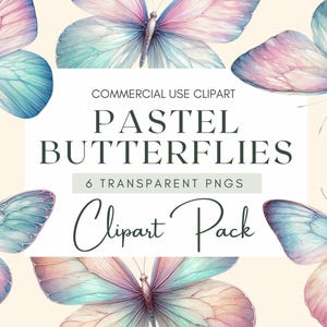 Bundle de cliparts aquarelle papillon pastel PNG, papillons simples, images transparentes, pour un usage commercial en téléchargement numérique
