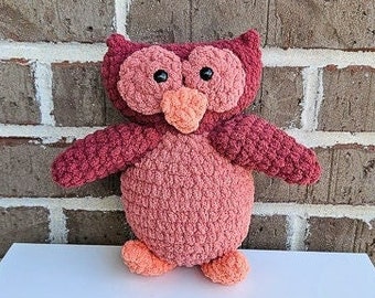 Handmade Crochet Owl - Amigurumi Owl - Crochet Stuffed Owl - Owl Plushie - Bird Plushie - Red Crochet Owl - Owl with Big Eyes - Owl Stuffie