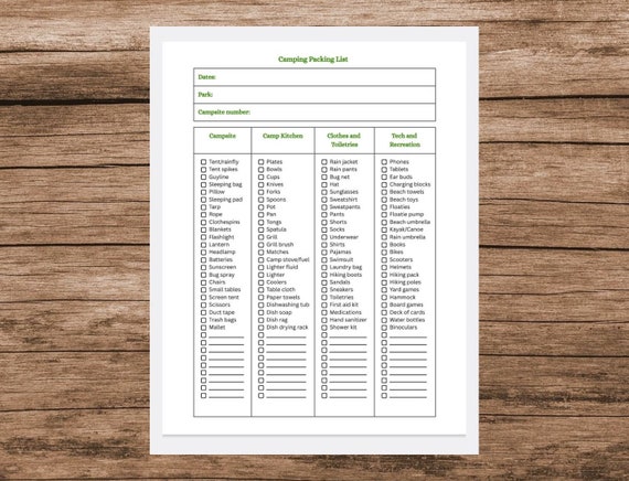 Druckbare Camping Packliste - Camping Plannung - druckbare Tent Camping  Checkliste - druckbare Auto Camping Checkliste - Camper Packliste - Etsy.de