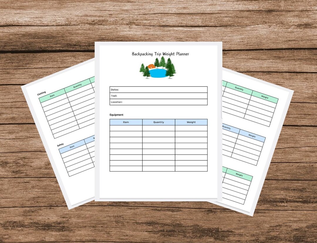 Backpacking Pack Weight Planner Backcountry Pack Weight Planner Hiking Trip Pack Weight Planner Backpacking Prep Hiking Trip Prep Etsy