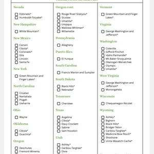 National Forests Checklist - Printable National Forests Road Trip Checklist - National Forests ...