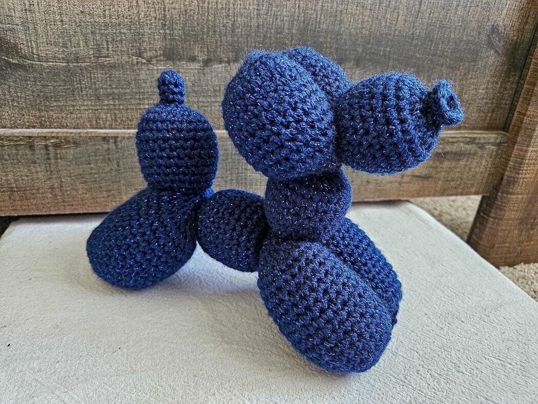 Crochet Balloon Dog - Amigurumi Balloon Dog - Crochet Animal - Balloon Animal Crochet - Dark Blue Sparkly Crochet Balloon Dog - Dog Stuffie