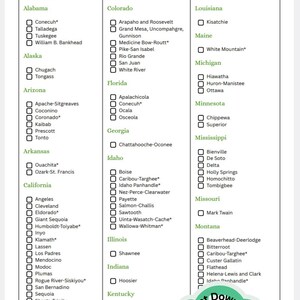 National Forests Checklist - Printable National Forests Road Trip Checklist - National Forests ...