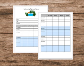 Backpacking Meal Planner - Backcountry Meal Planner - Hiking Trip Meal Planner - Backpacking Trip Planner - Multi Day Hiking Trip Planner