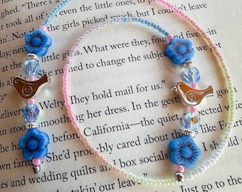 Butterfly & Bird Beaded Bookmark, Pastel Rainbow Beaded Bookmark, Mother's Day Gift, Teacher Gift