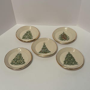 Christmas Tree Plates - Handmade Ceramic - Classic & Gold Rimmed