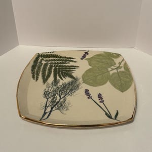 Square Plate - Handmade Ceramic - Gold Rim
