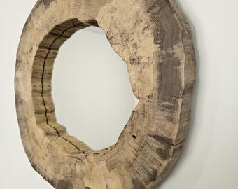 Rustic Design Mirror, Round Wooden Mirror, Mirror with Poplar Tree Sliced Frame