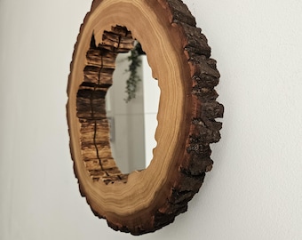 Wall Wooden Mirror, Tree slice Mirror, Round wooden mirror, Mirror Live Edge,  Wooden Frame mirror