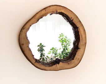 Wall Wooden Mirror, Tree slice Mirror, Round wooden mirror, Mirror Live Edge,  Wooden Frame mirror