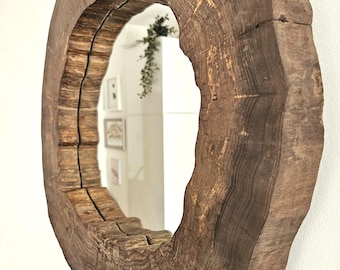 Rustic Round Wood Mirror: Poplar Tree Slice Frame