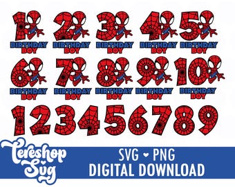 Birthday Boy Spider SVG, Spider Numbers Svg, Numbers Svg, Png, Cut files for Cricut, COD033