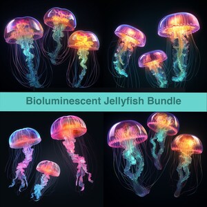 SEAMLESS PATTERNS Luminous Depths: Bioluminescent Jellyfish Four-Tile Bundle - Instant Download
