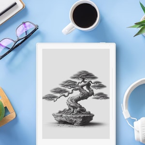 Zen Bonsai, reMarkable 2 Sleep Screen, Supernote and BOOX Screensaver, Tranquil E-Ink Screensaver (PNG and PDF)