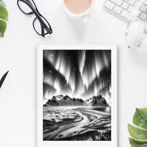 reMarkable 2 Sleep Screen, Supernote and BOOX Screensaver, Mesmerizing Northern Lights Over Snowy Mountains and Village (PNG and PDF)