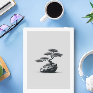 Elegant Bonsai Poised on a Solitary Rock | reMarkable 2 Sleep Screen, Supernote and BOOX Screensaver | (PNG and PDF)
