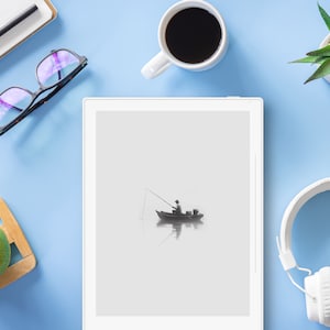 Silent Fisherman, reMarkable 2 Sleep Screen, Supernote and BOOX Screensaver, Misty Morning E-paper Art (PNG and PDF)