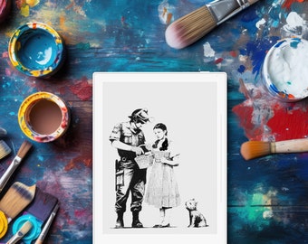Banksy - Stop and Search Dorothy and Toto | reMarkable 2 Sleep Screen, Supernote and BOOX Screensaver | (PNG and PDF)