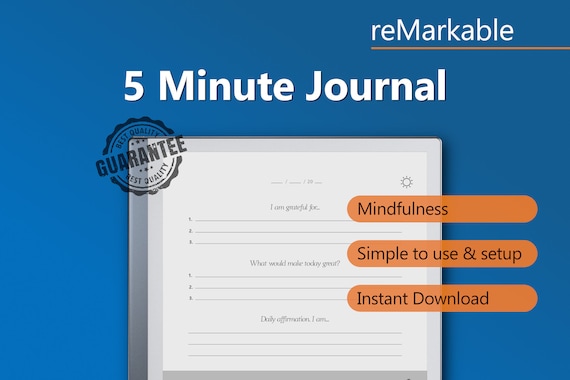 5 Minute Journal, reMarkable 2, Supernote and BOOX Template, Mindfulness template (PNG and PDF)