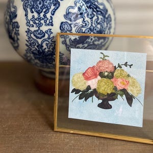 Mini floral painting gold framed art watercolor tiny painting gift