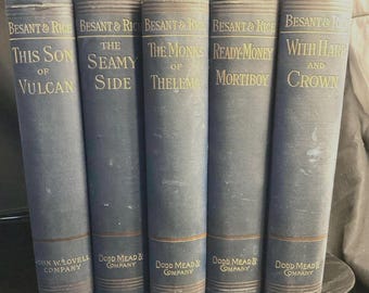 Lot Of 5 Vol Vintage Victorian Antique 1800s Besant & Rice Original Lib Ed. RARE | Hardcover Book Lot