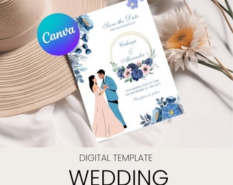 Wedding Invitation Card / Floral Card / Floral Happy Wedding Day Card / DIGITAL Download / Printable Wedding Card / Editable Wedding