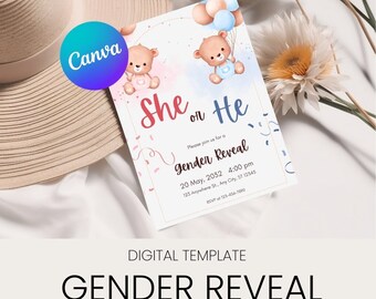 Gender Reveal Invitation / Editable Gender Reveal Invite Template / HE or SHE Gender Reveal / Instant Download / Neutral Baby