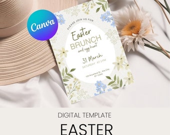 Easter Invitation Card / Egg Hunt / Green Invitation Card / Canva Card / Template Card / Vintage Card /Editable Printable Download