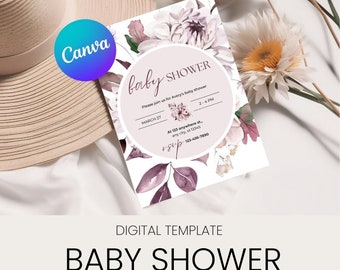 Baby Shower Invitation Template / Purple Aesthetic / Celebration and Party / Digital & Printable Invite / Invitation Card / Canva Template