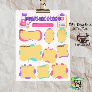 Fillable Nursing School Pharmacology Template | Printable Pharmacology Study Guide Template | Nursing Notes | NCLEX Tips | Nursing Student
