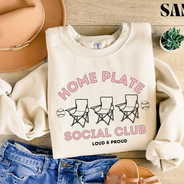 Pull Home Plate Social Club | T-shirt pour maman avec décoloration latérale | Maman softball | Chemise de baseball pour maman | Pull tendance de la saison de softball |