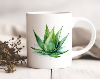 Aloe Vera Coffee Mug 11oz, Houseplant Mug, Plant Lover, Green Thumb Gift