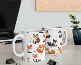 Cute Fox Coffee Mug Orange and Black Foxes Cup for Parents and Grandparents Clever Creatures Cartoon Sweet Tricksters Vixens Reynards