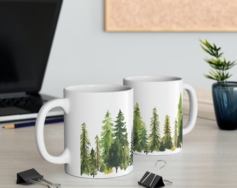 Spruce Trees Coffee Mug Pacific Northwest Cup Simple Greenery Watching Over Evergreen Forest Wilderness Park Ranger Gift Hippie Drink