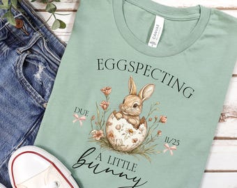 Easter Pregnancy Announcement Shirt, Custom Mom to Be Tshirt, Vintage Bunny Eggspecting Tee, New Mommy Gift, Easter Family Baby Announcement