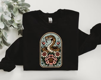 Traditional Floral Python Snake Sweatshirt, Mother's Day Gift for Her Birthday, Unique Gift Ideas for Reptile Lover