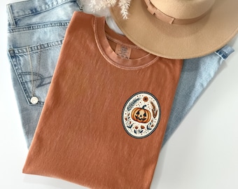 Cute Embroidery Style* Pumpkin Shirt, Fall Pumpkin Tee, Spooky Season, Halloween Lover Tshirt, Fall Graphic Shirt, Vintage Embroidered