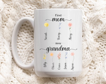 Personalized Grandma's Garden Mug, Custom Grandkids Name, Mom to Grandma Gift, Mother's Day Gift for Grandma Birthday, Floral Name Mug