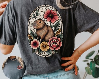 Traditional Capybara Shirt, Capybara Lover Gift, Capybara Tshirt For Mother&#39;s Day Birthday Gift Ideas For Her, Floral Capybara Women&#39;s Tee
