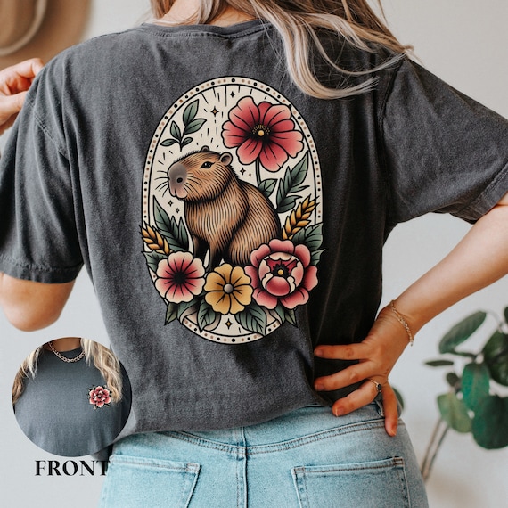 Traditional Capybara Shirt, Capybara Lover Gift, Capybara Tshirt For Mother's Day Birthday Gift Ideas For Her, Floral Capybara Women's Tee