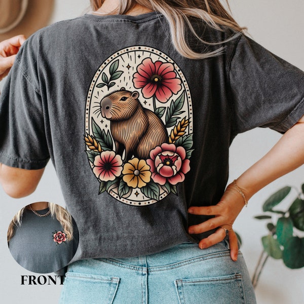 Camisa tradicional de Capybara, regalo de amante de Capybara, camiseta de Capybara para ideas de regalos de cumpleaños del día de la madre para ella, camiseta floral de mujer Capybara
