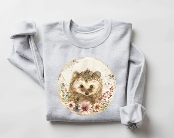 Women's Watercolor Hedgehog Sweatshirt, Hedgehog Mother's Day Gift for Her