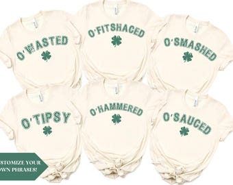 St Paddy's Group Pub Crawl Shirts, Funny Drinking T-shirts, Saint Patrick's Bar Crawl O'Fitshaced Tees, Green Irish Matching Group Tshirts