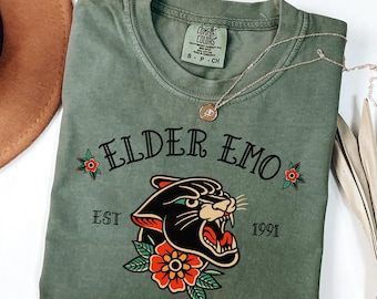 Custom Date Elder Emo Tshirt, American Traditional Panther Graphic Tee, Unisex Birthday Gift for Her & Him, Concert Shirt, Emo Nite T-shirt