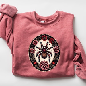 Traditional Embroidery Inspired Style Tarantula Sweatshirt, Mother's Day Gift for Her Birthday, Unique Gift Ideas for Arachnid Spider Lover