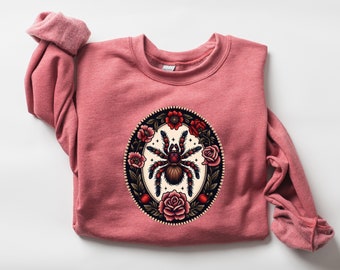 Traditional Embroidery Inspired Style Tarantula Sweatshirt, Mother&#39;s Day Gift for Her Birthday, Unique Gift Ideas for Arachnid Spider Lover